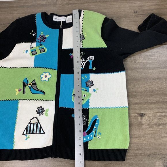 VTG Alfred Dunner Womens Colorful Full Zip Cardigan Sweater Size Small Padded - Picture 7 of 11